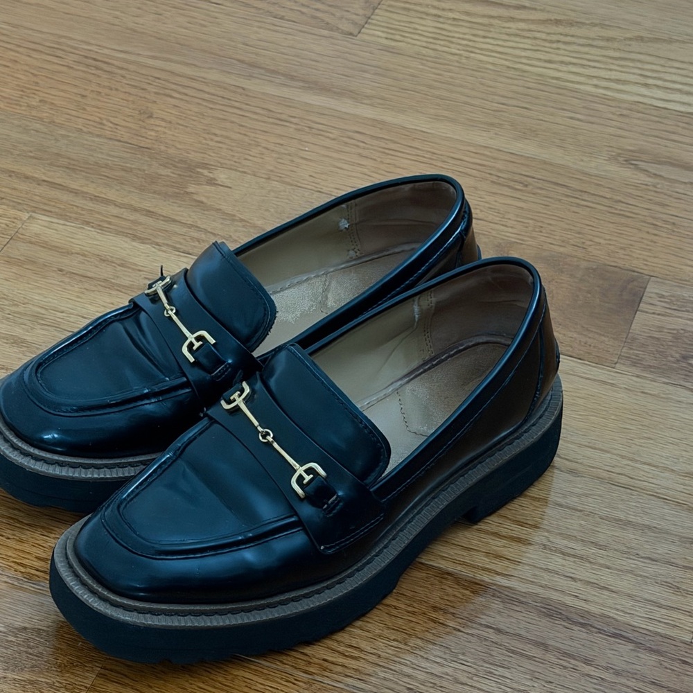 Sam Edelman Black Loafers with Gold Detailing